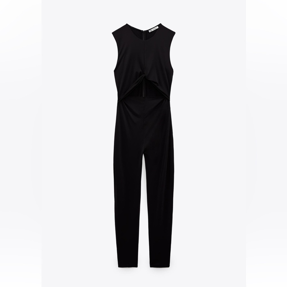 Zara Elegant Black Sleeveless jumpsuit legging open front